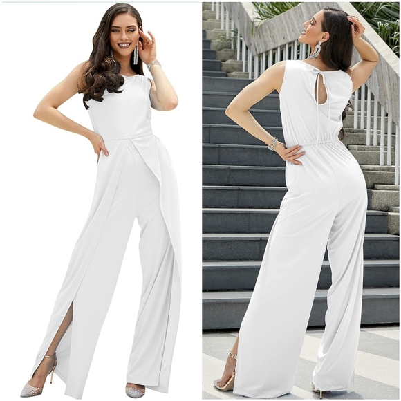 Koh Koh Pants - NWT Koh Koh White Dressy Sleeveless Flowy Modest Jumpsuit Romper Playsuit 3X
